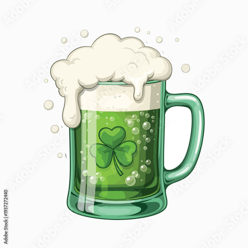 Green Beer Mug with Shamrock Vector for St Patrick Day
