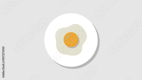 A fried egg on a plate, a simple food illustration from a top view, showcasing a breakfast scene.