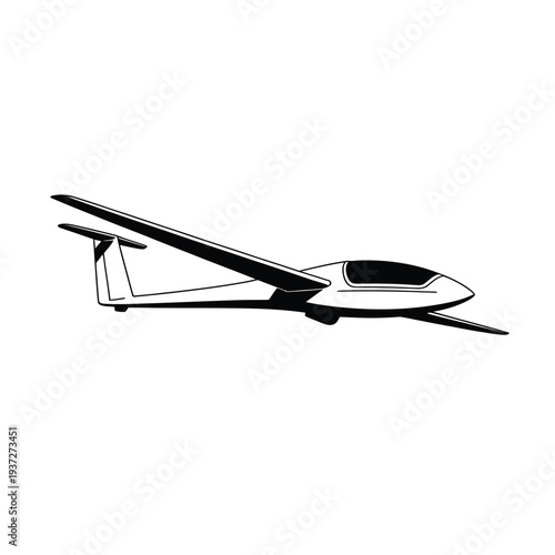 A glider airplane is depicted in a side profile against a white background.