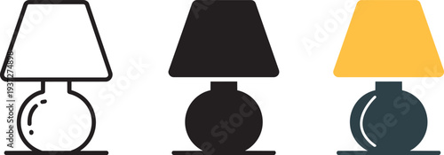 Table lamp icon set in outline solid and flat color styles for interior lighting design décor