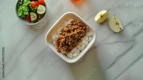 Ground Beef and White Rice in Plastic Container - Meal Prep and Healthy Diet Concept , Boy Kibble