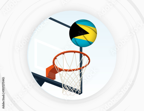 The Bahamas Flag Themed Basketball in Motion, Scoring Moment in Basketball Game.