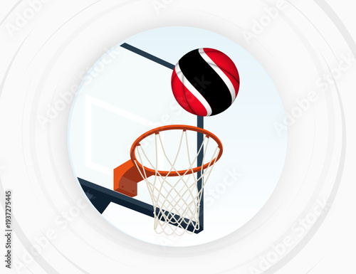 Trinidad and Tobago Flag Themed Basketball in Motion, Scoring Moment in Basketball Game.