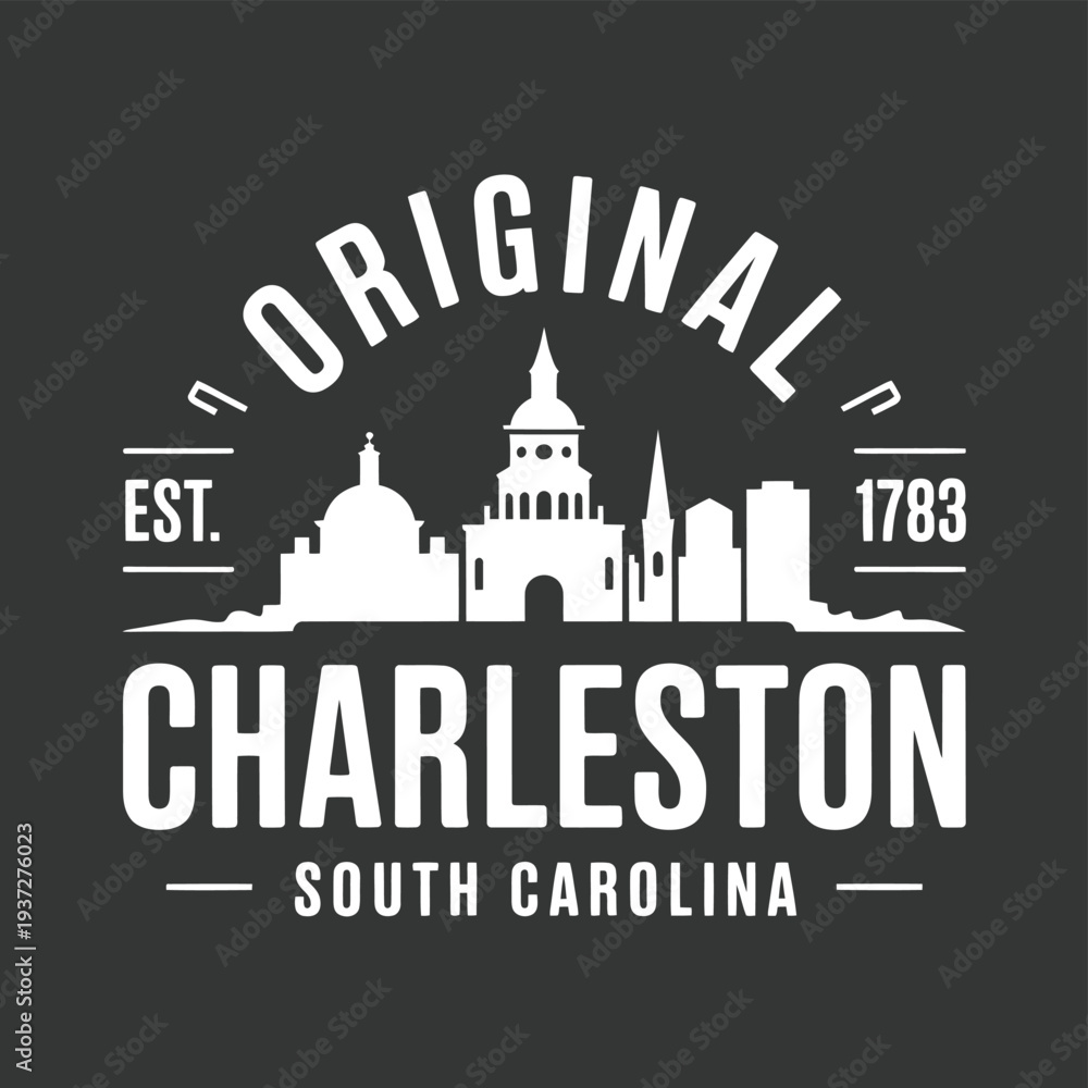 Obraz premium Vintage style emblem featuring the charleston skyline and established date