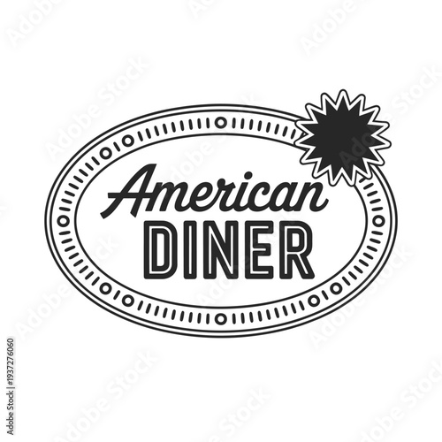 Vintage american diner sign with starburst and oval frame design