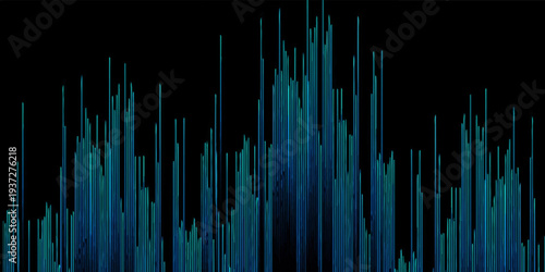 Vector half circles Digital Technology Ai lines flowing dynamic pattern in blue green colors isolated on black background