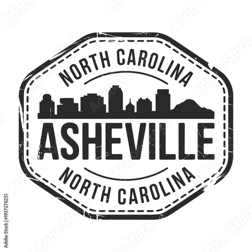 Vintage style emblem featuring asheville skyline and north carolina text