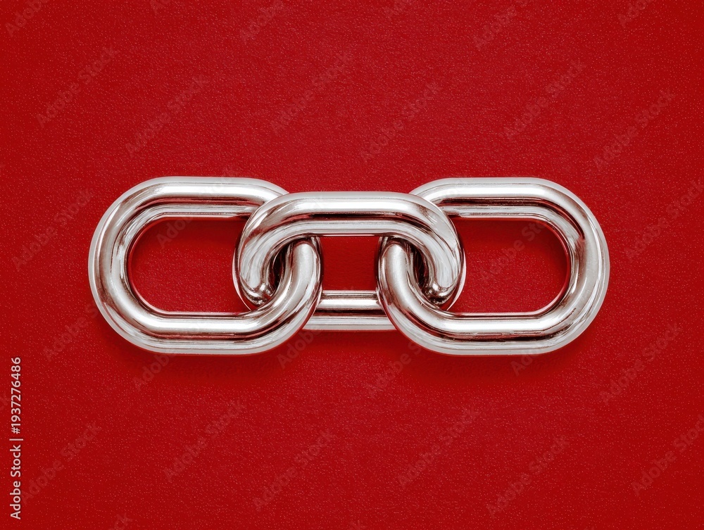 Naklejka premium silver chain link partnership symbol isolated on a red background