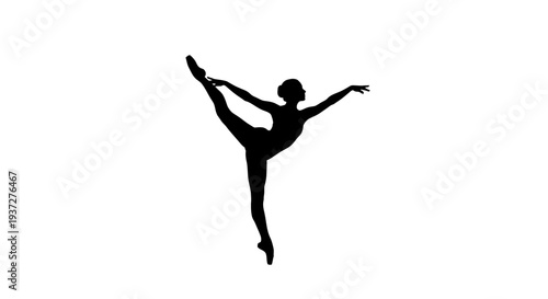 Graceful ballerina performing a ballet pose with perfect balance, isolated white background.