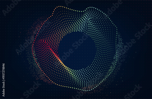 Abstract Music background. Big Data Particle Flow Visualisation. Science infographic futuristic illustration. Sound wave. Sound visualization.  Business Abstract Segwit. Connecting dots.