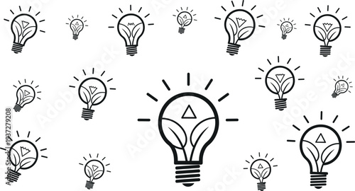 Light bulb idea icons collection, creative innovation lamp symbols, brainstorming inspiration concept vector illustration set