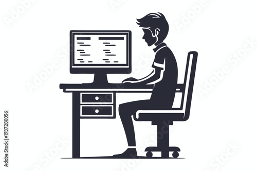 Silhouette of a Male Software Developer Debugging a Program