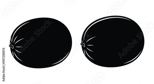 Two black watermelons displayed side by side graphic silhouette