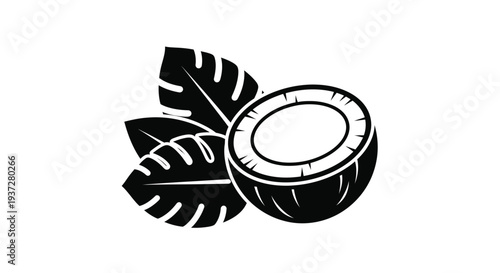 Tropical coconut and monstera leaf design in stark black silhouette