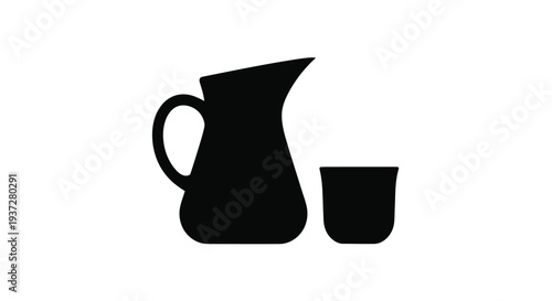 Black silhouette of a pitcher and cup simple design silhouette