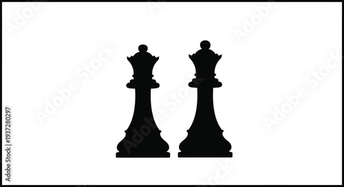Two chess queens stand facing each other a striking silhouette