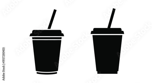 Two black beverage containers with straws a striking silhouette