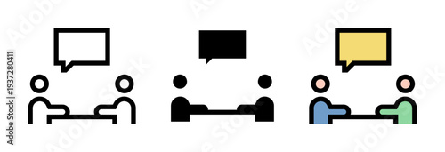 Conjunto de iconos de reunión. Personas conversando, encuentro laboral, comunicación empresarial, diálogo de trabajo, colaboración profesional. Ilustración vectorial