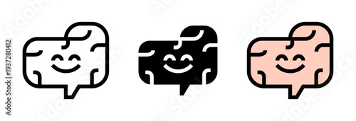 Conjunto de iconos de bienestar mental. Cerebro feliz, salud psicológica, pensamiento positivo, equilibrio emocional, mente saludable. Ilustración vectorial