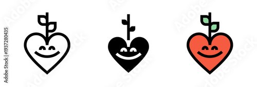 Conjunto de iconos de amor por la naturaleza. Corazón ecológico, cuidado ambiental, crecimiento natural, protección del planeta, sostenibilidad verde. Ilustración vectorial