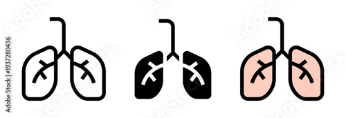 Conjunto de iconos de pulmones. Sistema respiratorio, salud pulmonar, respiración humana, órgano respiratorio, anatomía médica. Ilustración vectorial