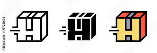 Conjunto de iconos de caja rápida. Entrega urgente, envío acelerado, logística veloz, transporte rápido, distribución inmediata. Ilustración vectorial