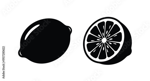 Two lemons depicted in a striking black and white silhouette
