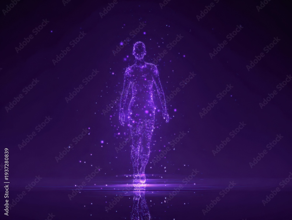 Fototapeta premium futuristic hologram person silhouette isolated on a red background