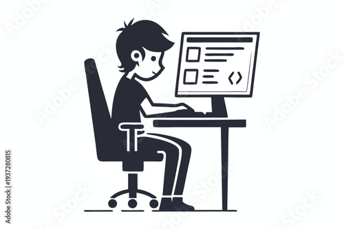 Abstract Vector Silhouette of Male Coder, Engineering Digital Future