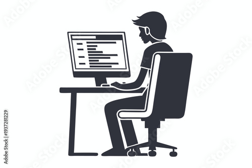 Contemporary Silhouette of a Young Male Software Developer Crafting Code
