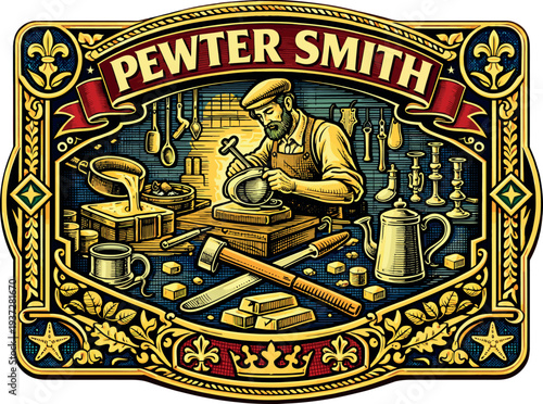 Pewter Smith Artisan Workshop Vintage Vector