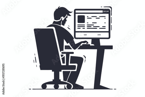 Vector Graphic Silhouette of a Male Programmer, Digital Coding & Tech Solutions