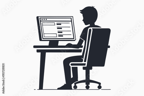 Minimalist Silhouette Illustration of Young Male Developer, Tech Career & Education