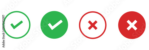 Set of 4 checkmark and cross icons with right and wrong vector