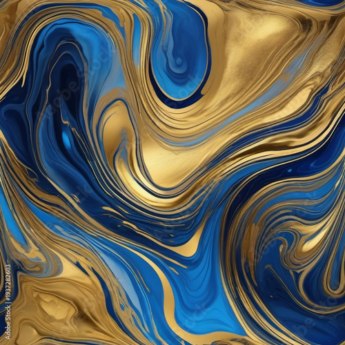 Abstract Fluid Marble Texture with Swirling Ink and Gold Veins