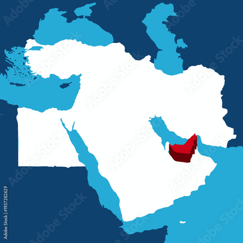 UAE Highlighted on Middle East Map – 3D Location Map Illustration of Iran in Western Asia