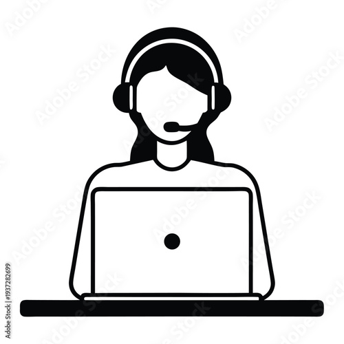 Professional Female Customer Service Representative Silhouette, Helping Clients with Support