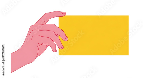 A hand holding a rectangular yellow object with a shadow underneath.