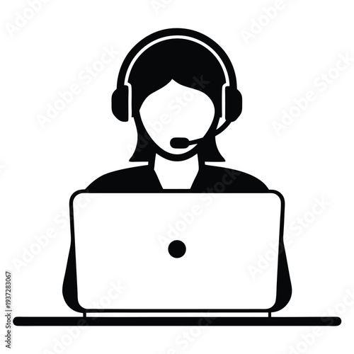 Professional Female Customer Service Representative Silhouette, Helping Clients with Support