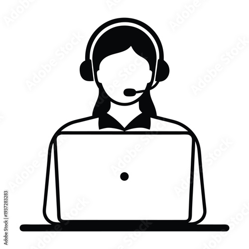 Professional Woman Customer Support Agent Silhouette - Modern Vector Illustration Concept