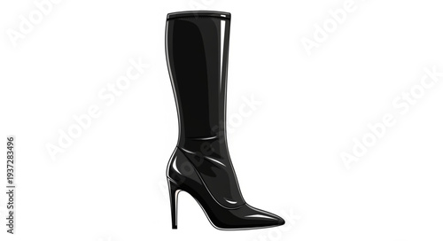 Black High Heeled Leather Boots.