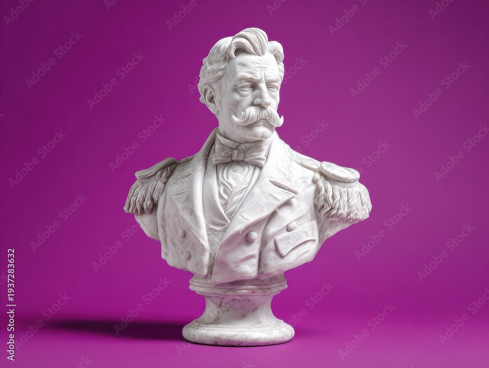 Obraz premium white marble bust of leader isolated on a red background
