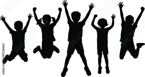 Children Jumping Silhouette Vector Illustration