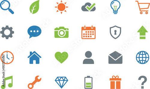 Collection of colorful vector icons representing various concepts and actions for digital design projects
