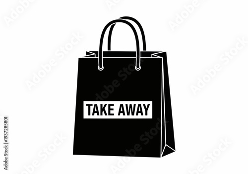 A simple but perfect silhouette of a black take away food shopping bag with black handle
