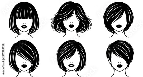 Collection of six different hairstyles for women.