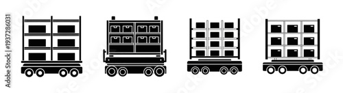 Industrial carts and trolleys featuring open and closed racks for efficient material handling, internal logistics, and organized goods transportation in manufacturing and warehouse environments