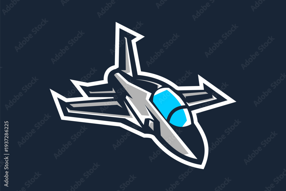 Obraz premium American cold war jet fighter plane vector illustration. simple aircraft logo, military equipment.