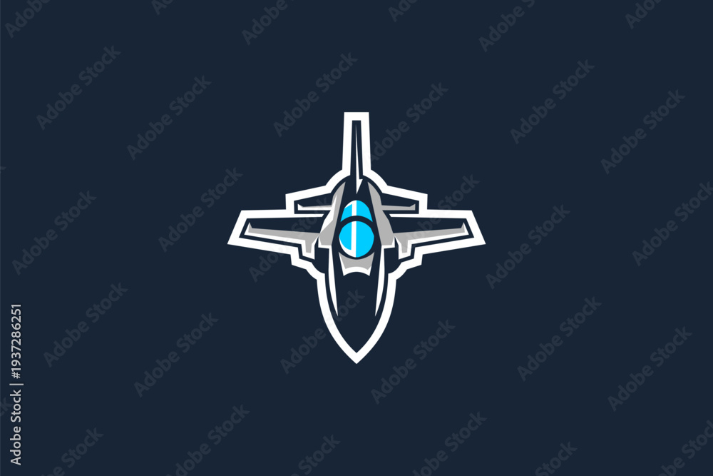 Obraz premium American cold war jet fighter plane vector illustration. simple aircraft logo, military equipment.