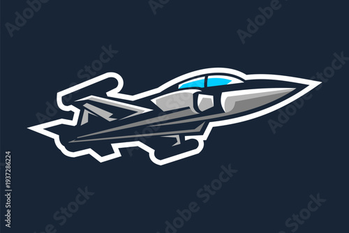 American cold war jet fighter plane vector illustration. simple aircraft logo, military equipment.